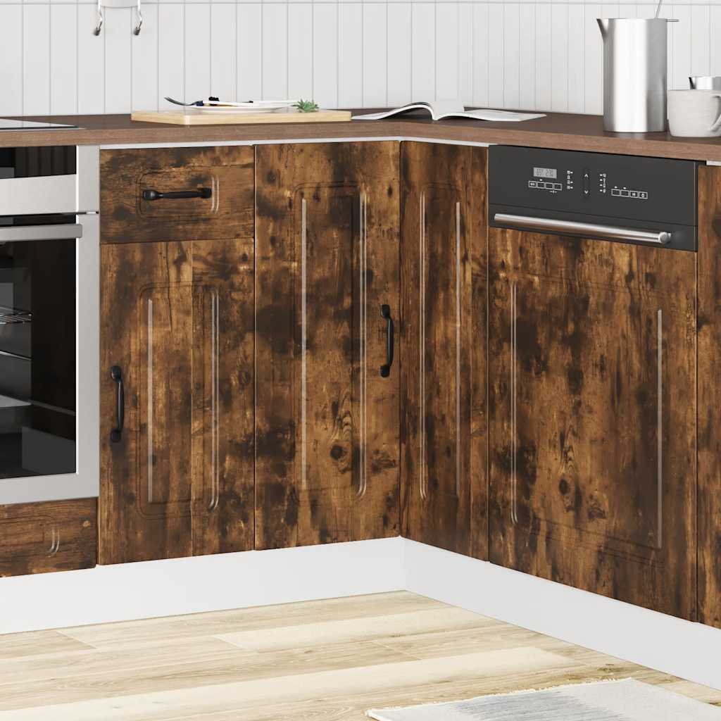 Hoekkeukenonderkast Kalmar bewerkt hout gerookt eikenkleurig is nu te koop bij PeponiXL, paradijselijk wonen!