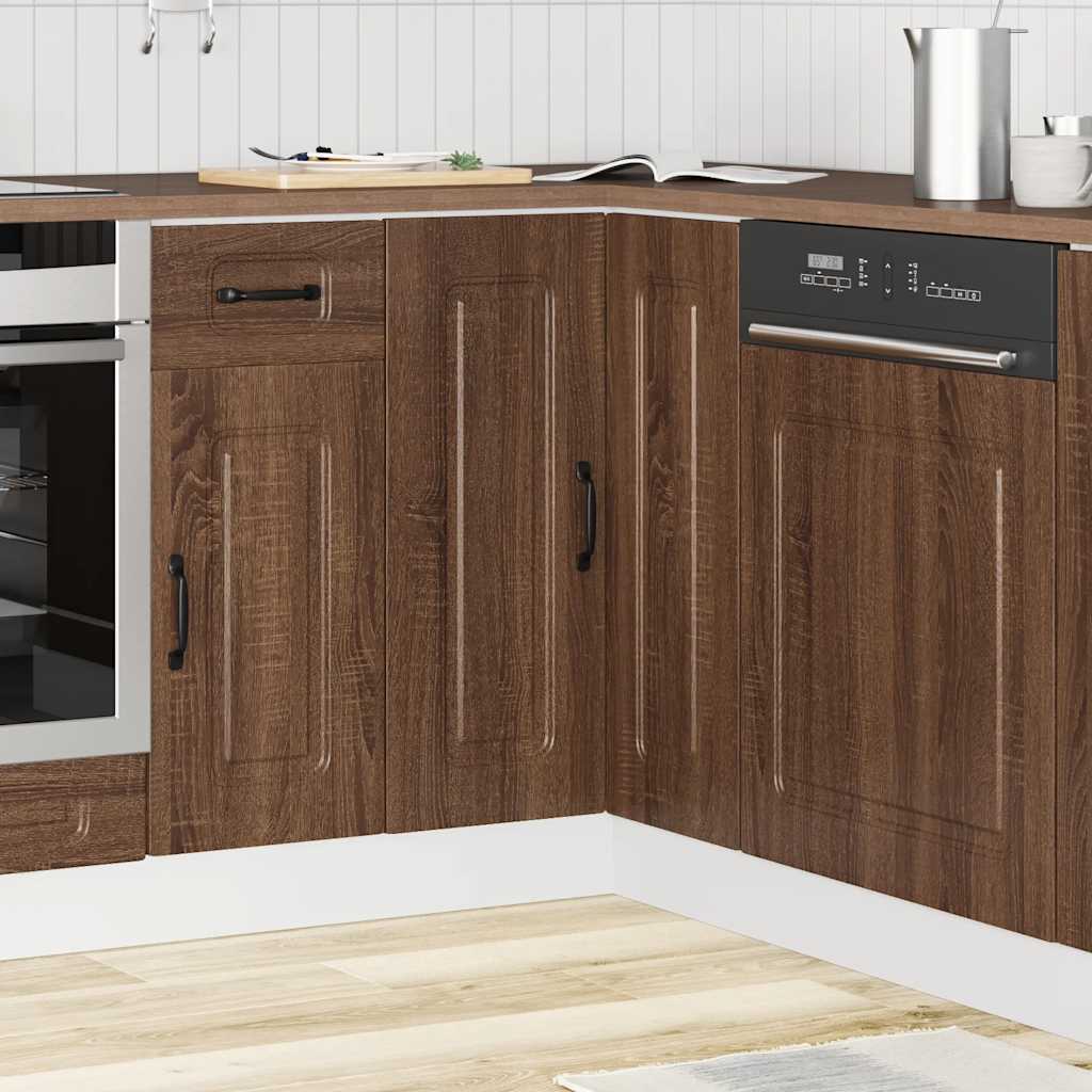 Hoekkeukenonderkast Kalmar bewerkt hout bruin eikenkleur is nu te koop bij PeponiXL, paradijselijk wonen!