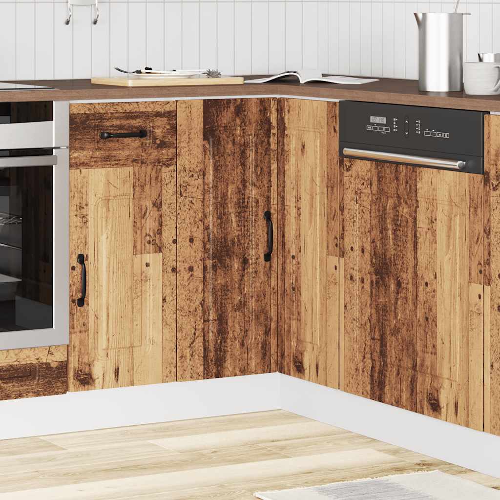 Hoekkeukenonderkast Kalmar bewerkt hout oud houtkleurig is nu te koop bij PeponiXL, paradijselijk wonen!