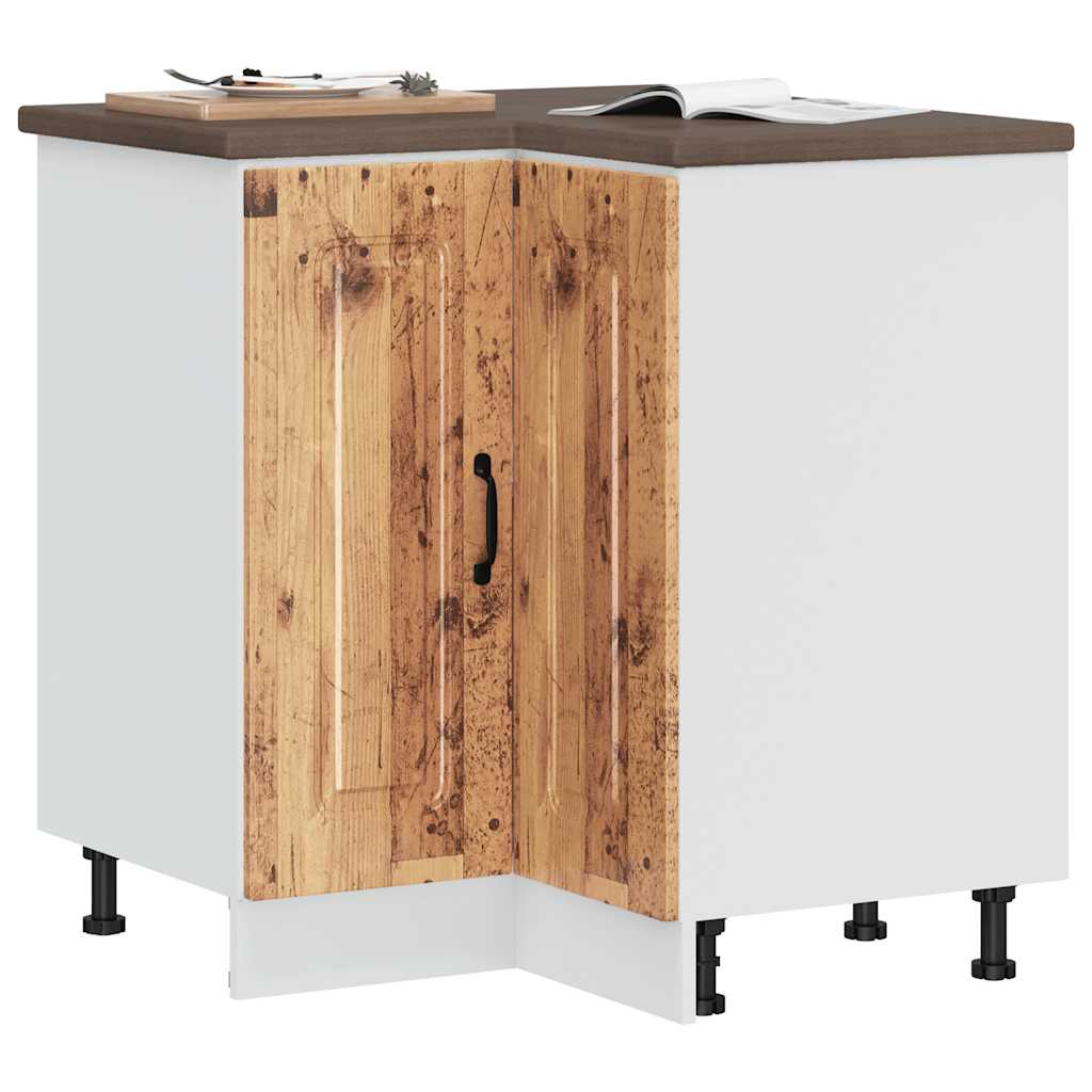 Hoekkeukenonderkast Kalmar bewerkt hout oud houtkleurig is nu te koop bij PeponiXL, paradijselijk wonen!