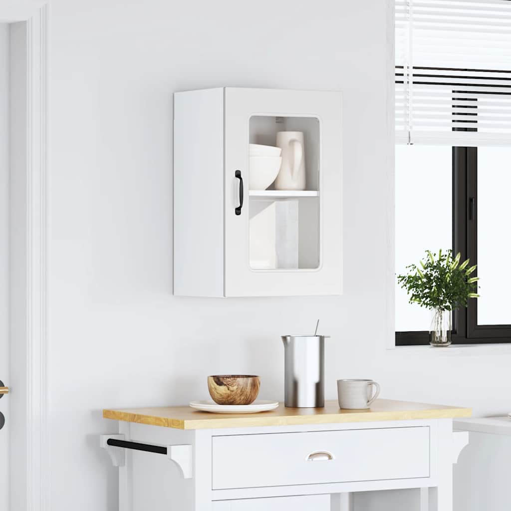 Keukenbovenkast met glazen deur Kalmar bewerkt hout wit is nu te koop bij PeponiXL, paradijselijk wonen!
