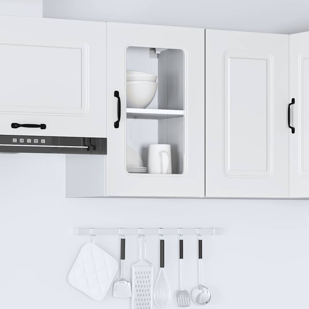 Keukenbovenkast met glazen deur Kalmar bewerkt hout wit is nu te koop bij PeponiXL, paradijselijk wonen!