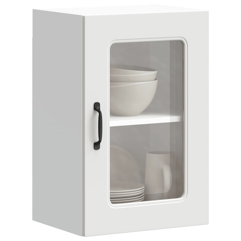 Keukenbovenkast met glazen deur Kalmar bewerkt hout wit is nu te koop bij PeponiXL, paradijselijk wonen!