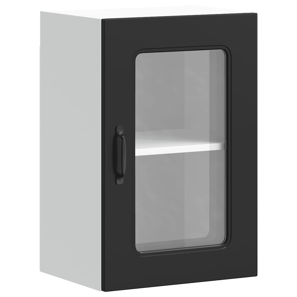 Keukenbovenkast met glazen deur Kalmar bewerkt hout zwart is nu te koop bij PeponiXL, paradijselijk wonen!