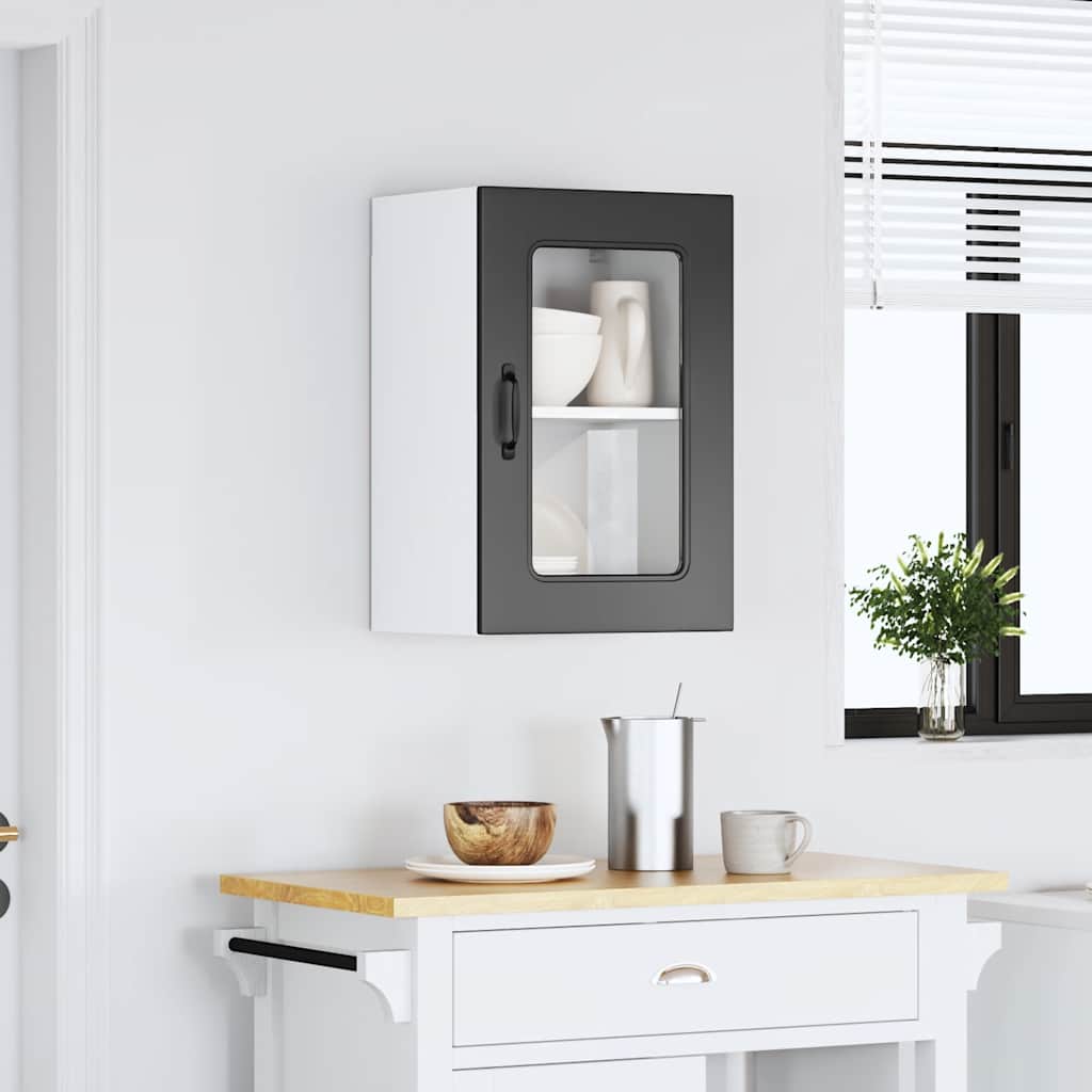 Keukenbovenkast met glazen deur Kalmar bewerkt hout zwart is nu te koop bij PeponiXL, paradijselijk wonen!