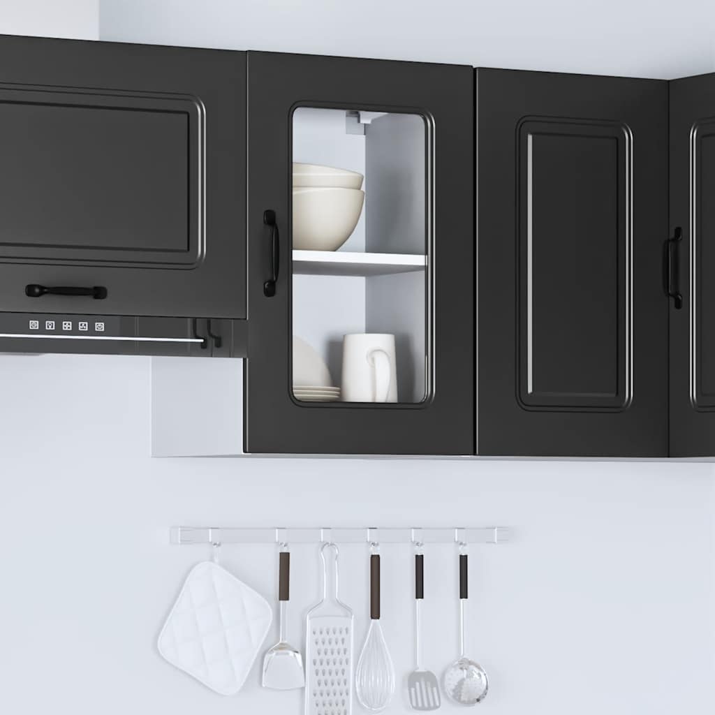 Keukenbovenkast met glazen deur Kalmar bewerkt hout zwart is nu te koop bij PeponiXL, paradijselijk wonen!