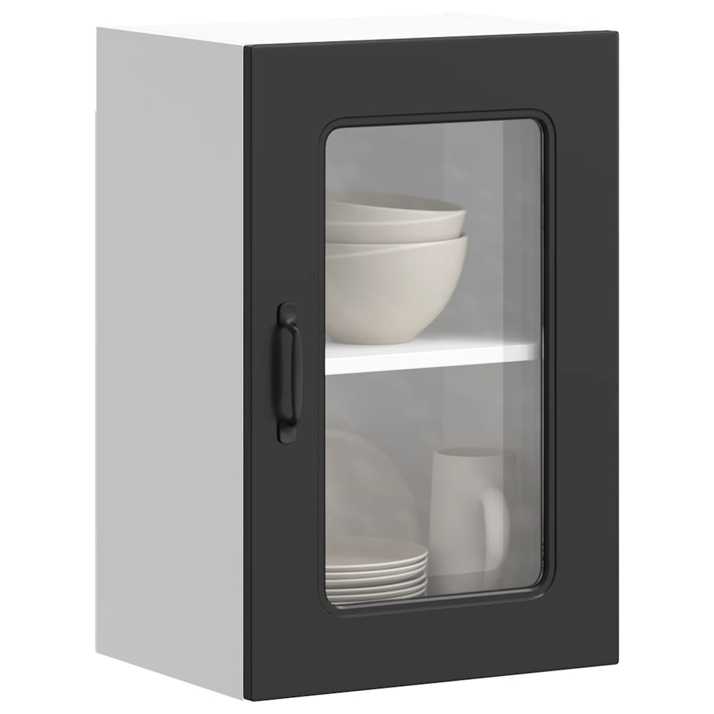 Keukenbovenkast met glazen deur Kalmar bewerkt hout zwart is nu te koop bij PeponiXL, paradijselijk wonen!