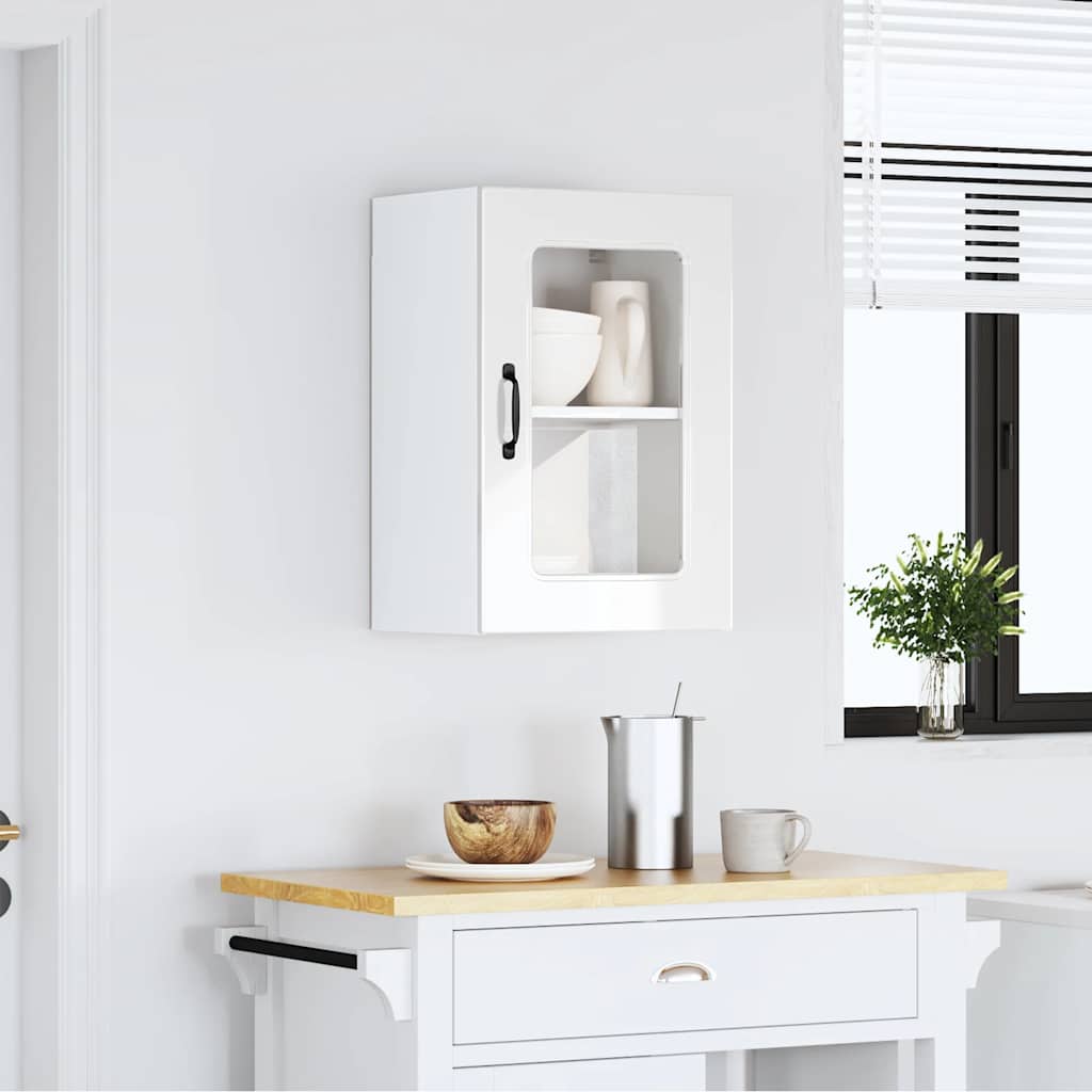 Keukenbovenkast met glazen deur Kalmar bewerkt hout hoogglanswit is nu te koop bij PeponiXL, paradijselijk wonen!