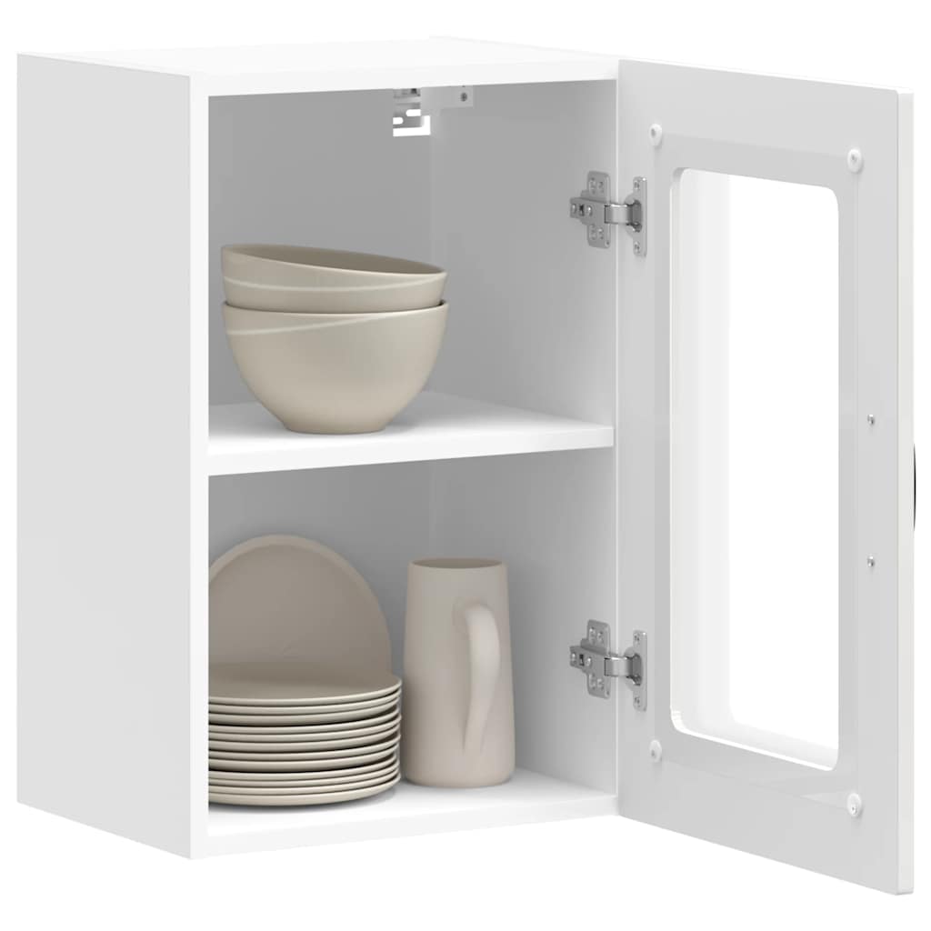 Keukenbovenkast met glazen deur Kalmar bewerkt hout hoogglanswit is nu te koop bij PeponiXL, paradijselijk wonen!
