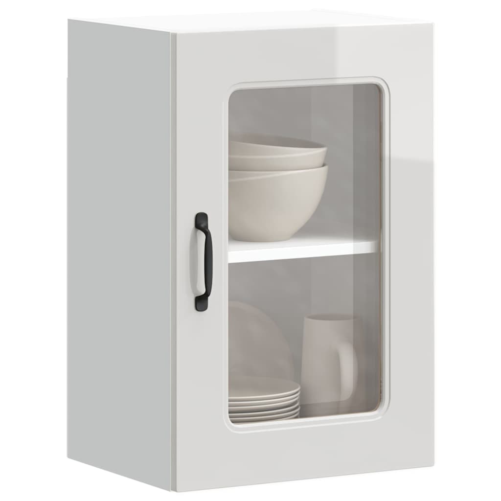 Keukenbovenkast met glazen deur Kalmar bewerkt hout hoogglanswit is nu te koop bij PeponiXL, paradijselijk wonen!