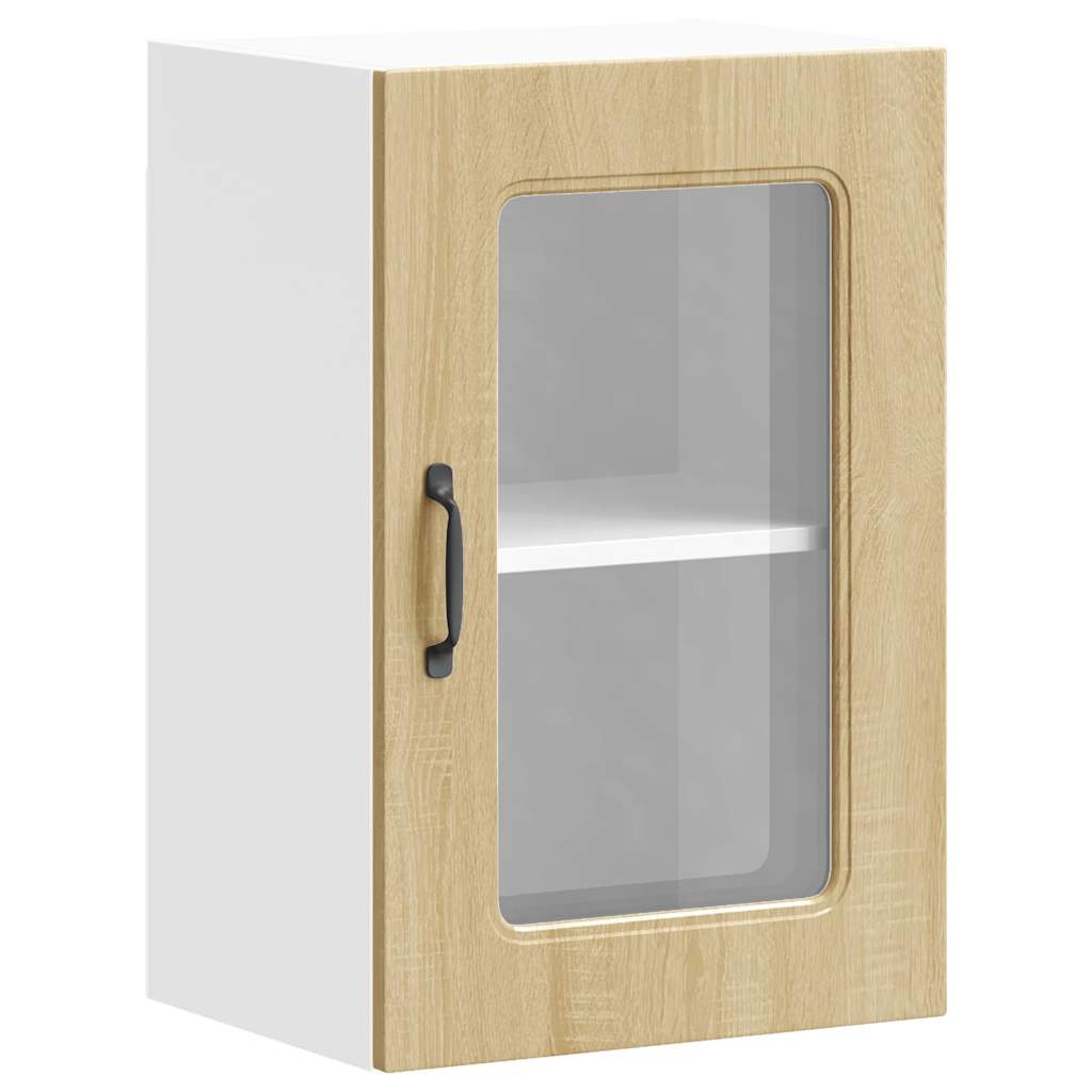 Keukenbovenkast met glazen deur Kalmar bewerkt hout sonoma eikenkleur is nu te koop bij PeponiXL, paradijselijk wonen!