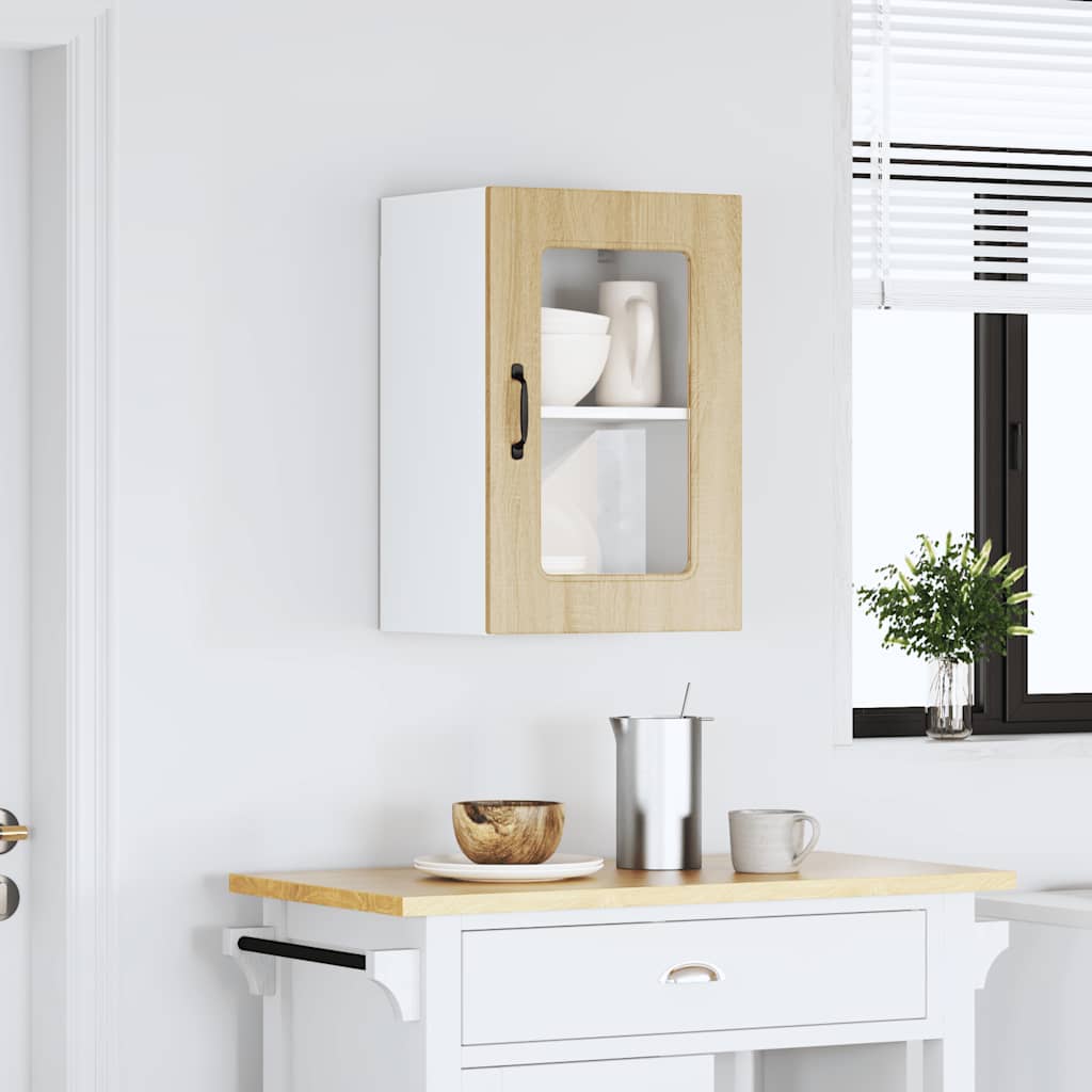 Keukenbovenkast met glazen deur Kalmar bewerkt hout sonoma eikenkleur is nu te koop bij PeponiXL, paradijselijk wonen!