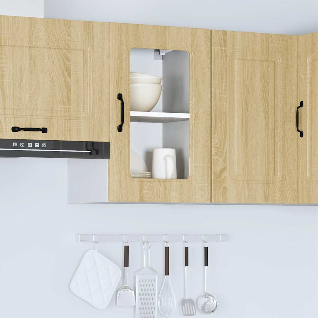 Keukenbovenkast met glazen deur Kalmar bewerkt hout sonoma eikenkleur is nu te koop bij PeponiXL, paradijselijk wonen!