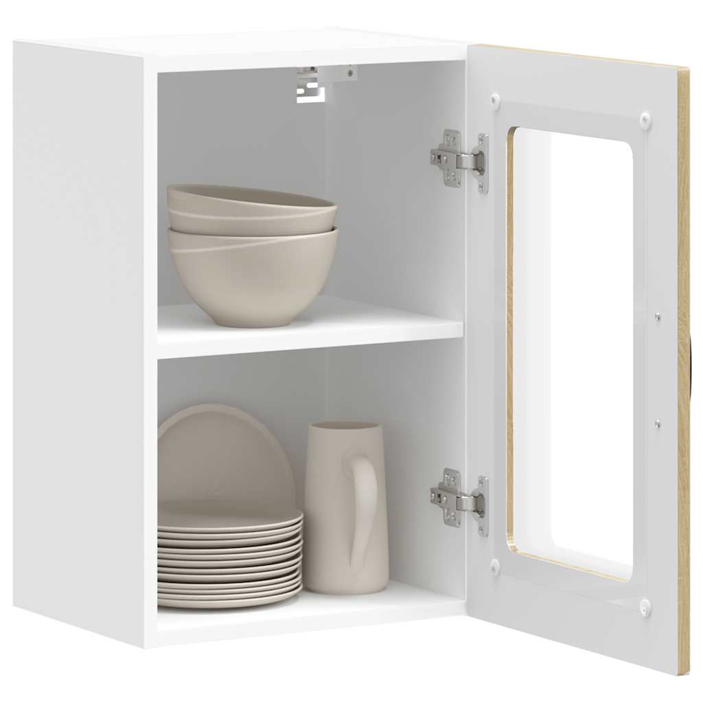 Keukenbovenkast met glazen deur Kalmar bewerkt hout sonoma eikenkleur is nu te koop bij PeponiXL, paradijselijk wonen!