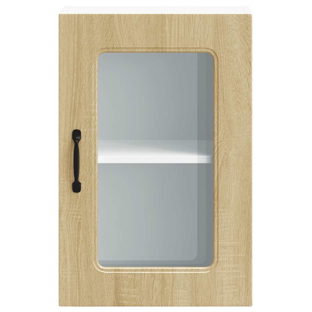Keukenbovenkast met glazen deur Kalmar bewerkt hout sonoma eikenkleur is nu te koop bij PeponiXL, paradijselijk wonen!