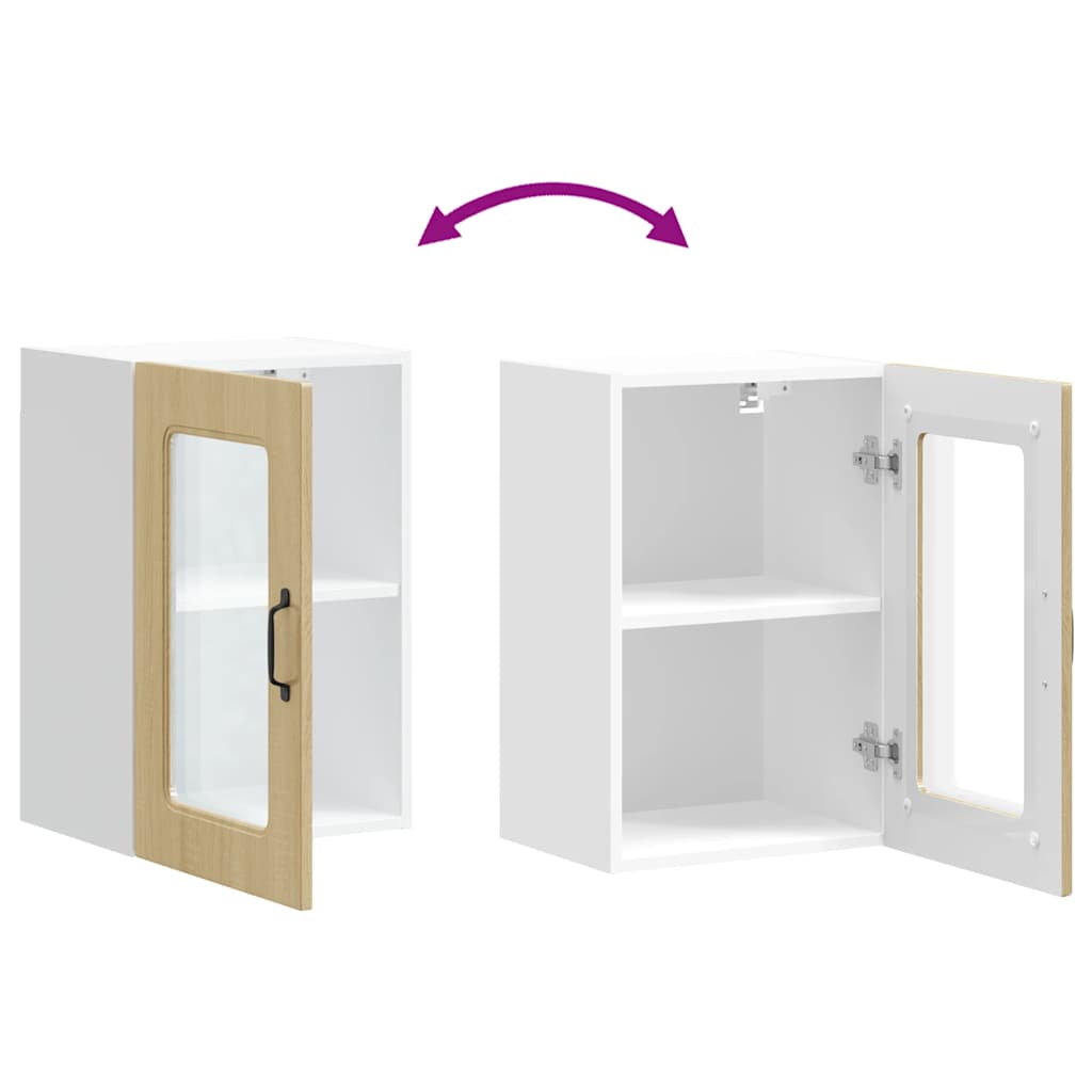 Keukenbovenkast met glazen deur Kalmar bewerkt hout sonoma eikenkleur is nu te koop bij PeponiXL, paradijselijk wonen!