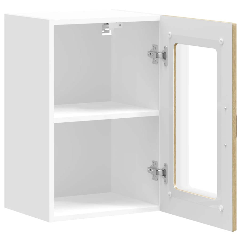 Keukenbovenkast met glazen deur Kalmar bewerkt hout sonoma eikenkleur is nu te koop bij PeponiXL, paradijselijk wonen!