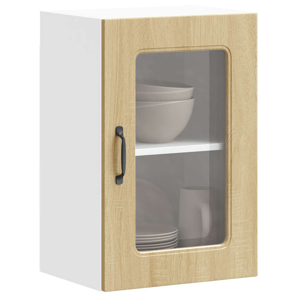 Keukenbovenkast met glazen deur Kalmar bewerkt hout sonoma eikenkleur is nu te koop bij PeponiXL, paradijselijk wonen!