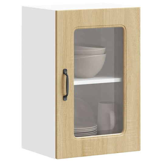 Keukenbovenkast met glazen deur Kalmar bewerkt hout sonoma eikenkleur is nu te koop bij PeponiXL, paradijselijk wonen!