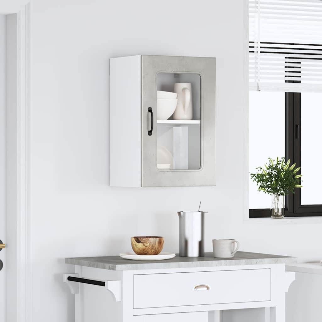 Keukenbovenkast met glazen deur Kalmar bewerkt hout betongrijs is nu te koop bij PeponiXL, paradijselijk wonen!