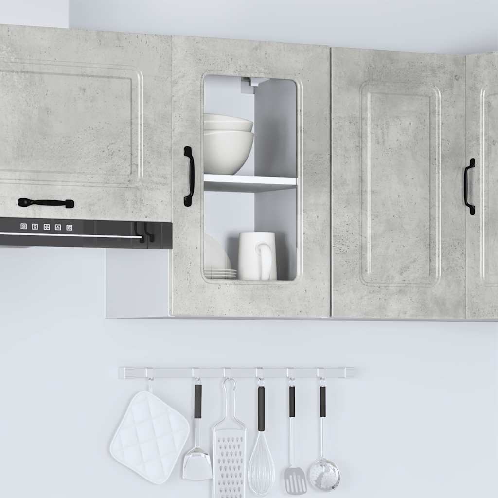 Keukenbovenkast met glazen deur Kalmar bewerkt hout betongrijs is nu te koop bij PeponiXL, paradijselijk wonen!