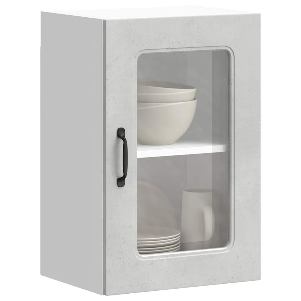Keukenbovenkast met glazen deur Kalmar bewerkt hout betongrijs is nu te koop bij PeponiXL, paradijselijk wonen!