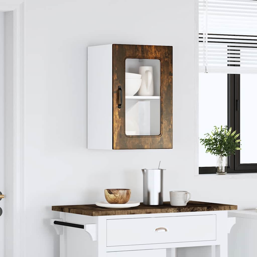 Keukenbovenkast met glazen deur Kalmar bewerkt hout gerookt eikenkleur is nu te koop bij PeponiXL, paradijselijk wonen!