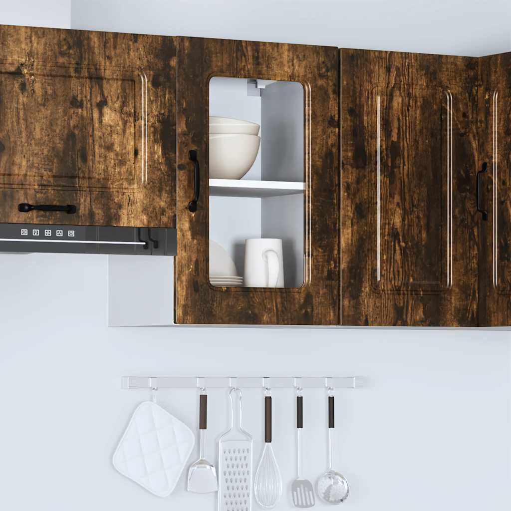 Keukenbovenkast met glazen deur Kalmar bewerkt hout gerookt eikenkleur is nu te koop bij PeponiXL, paradijselijk wonen!
