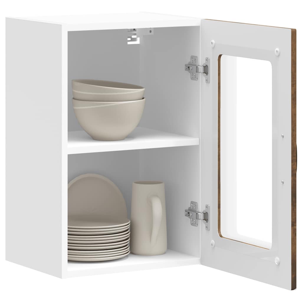 Keukenbovenkast met glazen deur Kalmar bewerkt hout gerookt eikenkleur is nu te koop bij PeponiXL, paradijselijk wonen!