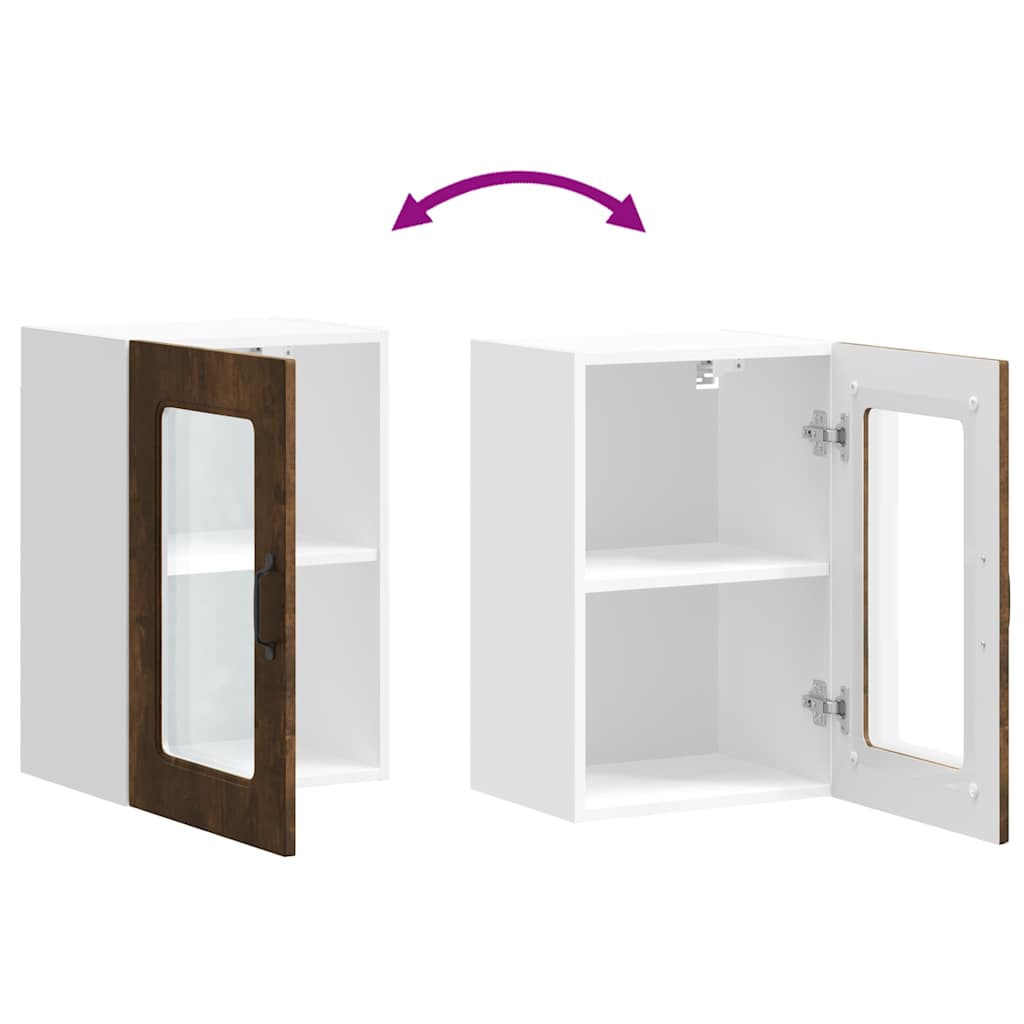 Keukenbovenkast met glazen deur Kalmar bewerkt hout gerookt eikenkleur is nu te koop bij PeponiXL, paradijselijk wonen!