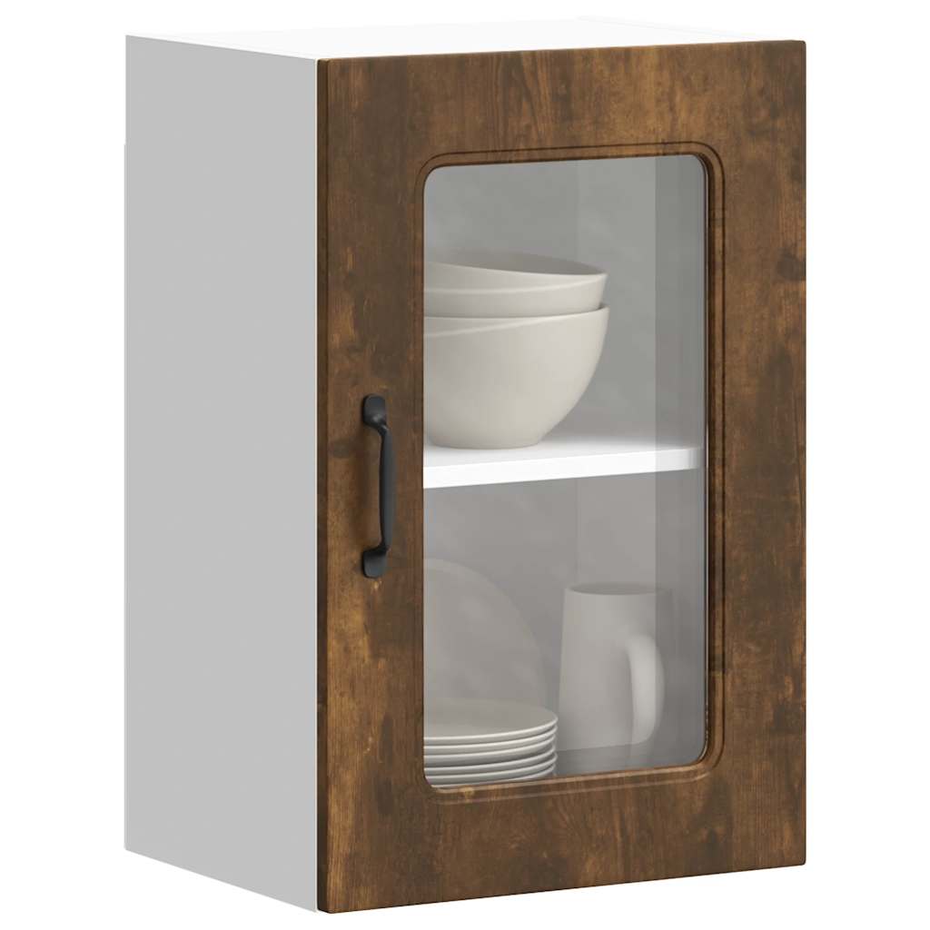 Keukenbovenkast met glazen deur Kalmar bewerkt hout gerookt eikenkleur is nu te koop bij PeponiXL, paradijselijk wonen!