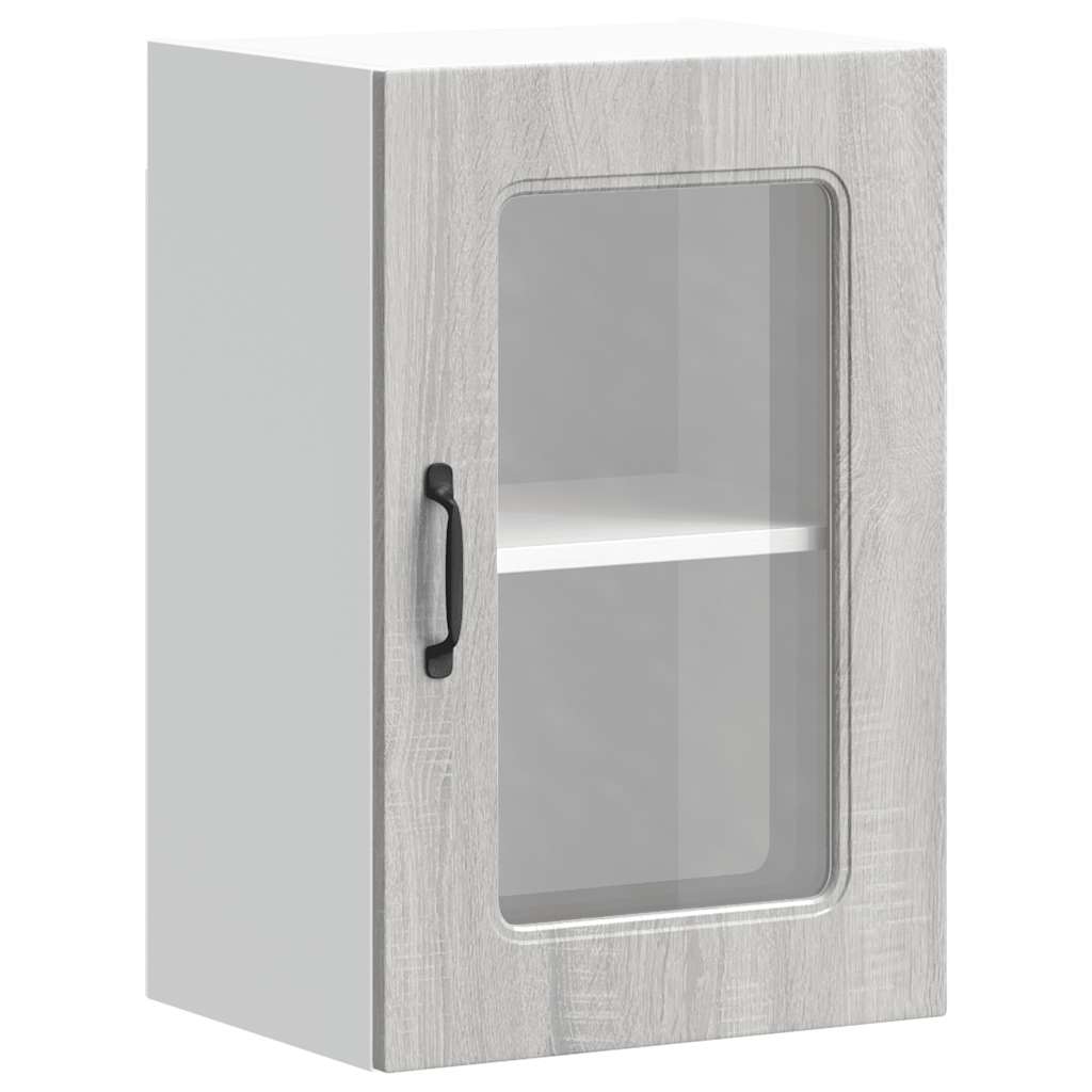 Keukenbovenkast met glazen deur Kalmar bewerkt hout grijs sonoma eiken is nu te koop bij PeponiXL, paradijselijk wonen!