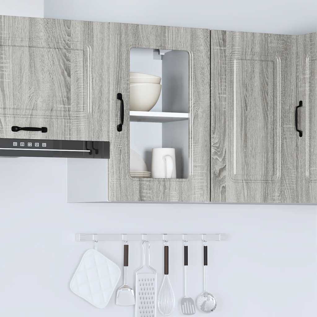 Keukenbovenkast met glazen deur Kalmar bewerkt hout grijs sonoma eiken is nu te koop bij PeponiXL, paradijselijk wonen!