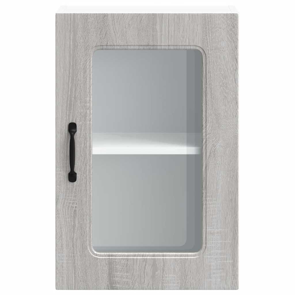 Keukenbovenkast met glazen deur Kalmar bewerkt hout grijs sonoma eiken is nu te koop bij PeponiXL, paradijselijk wonen!