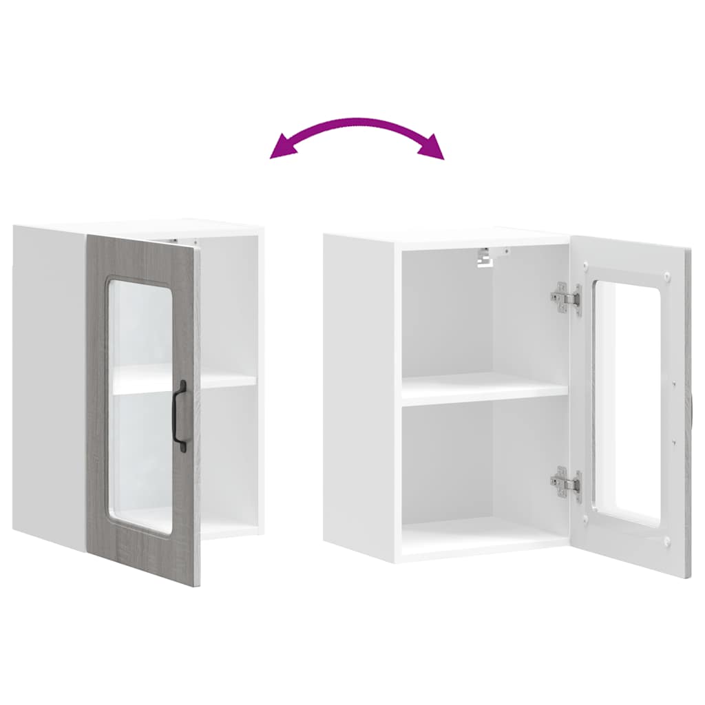 Keukenbovenkast met glazen deur Kalmar bewerkt hout grijs sonoma eiken is nu te koop bij PeponiXL, paradijselijk wonen!