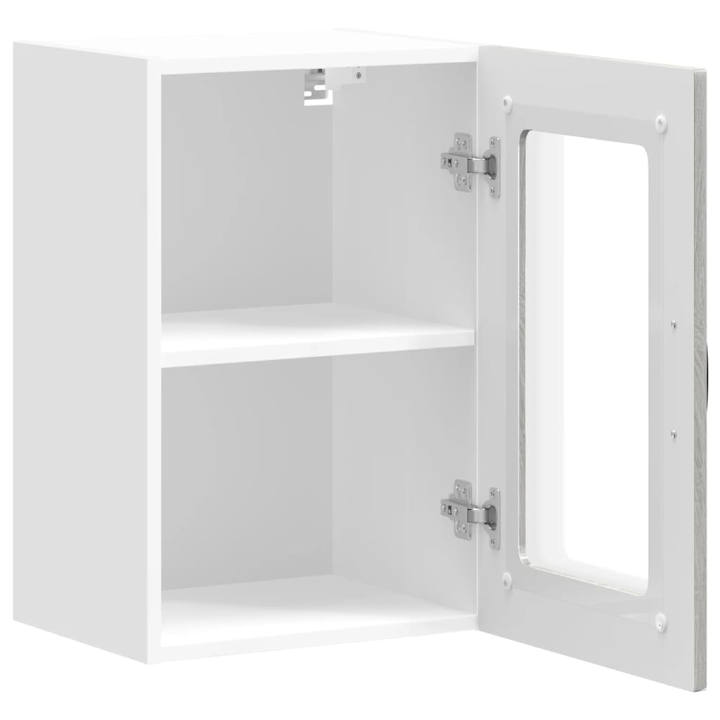 Keukenbovenkast met glazen deur Kalmar bewerkt hout grijs sonoma eiken is nu te koop bij PeponiXL, paradijselijk wonen!