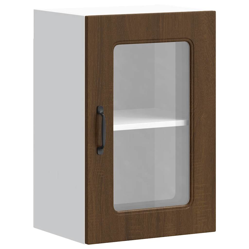 Keukenbovenkast met glazen deur bewerkt hout bruin eikenkleur is nu te koop bij PeponiXL, paradijselijk wonen!