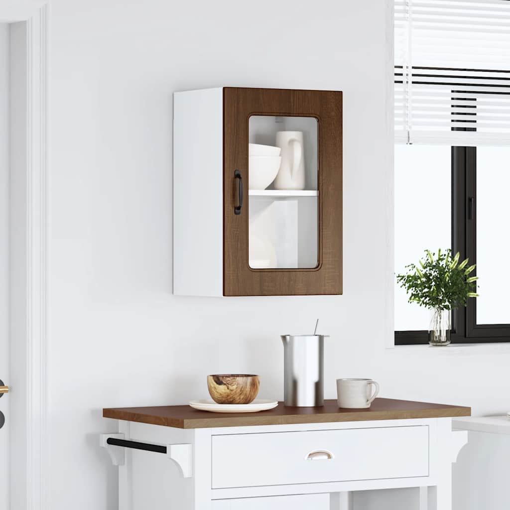 Keukenbovenkast met glazen deur bewerkt hout bruin eikenkleur is nu te koop bij PeponiXL, paradijselijk wonen!