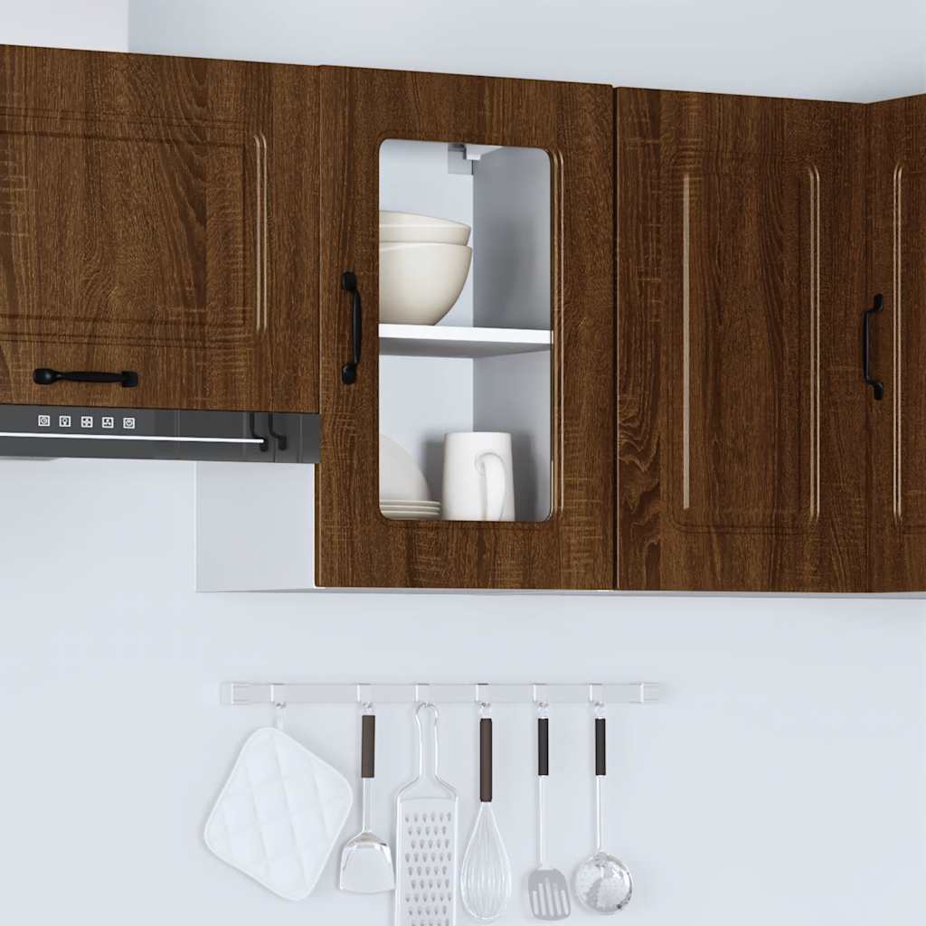 Keukenbovenkast met glazen deur bewerkt hout bruin eikenkleur is nu te koop bij PeponiXL, paradijselijk wonen!