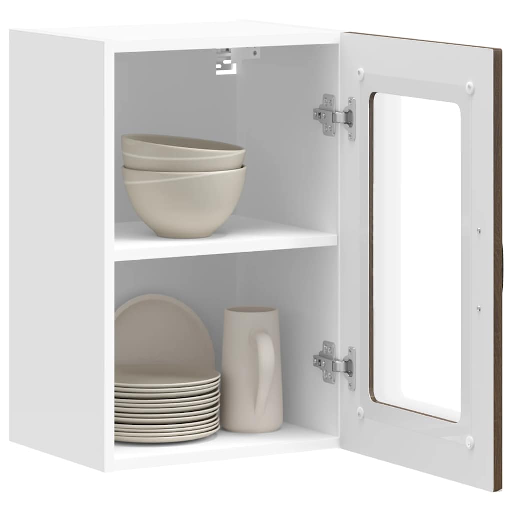 Keukenbovenkast met glazen deur bewerkt hout bruin eikenkleur is nu te koop bij PeponiXL, paradijselijk wonen!