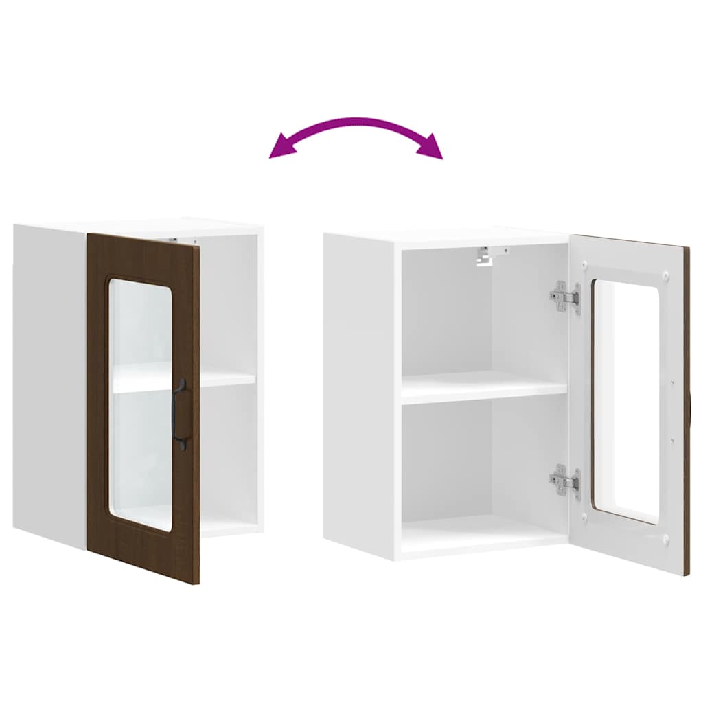 Keukenbovenkast met glazen deur bewerkt hout bruin eikenkleur is nu te koop bij PeponiXL, paradijselijk wonen!
