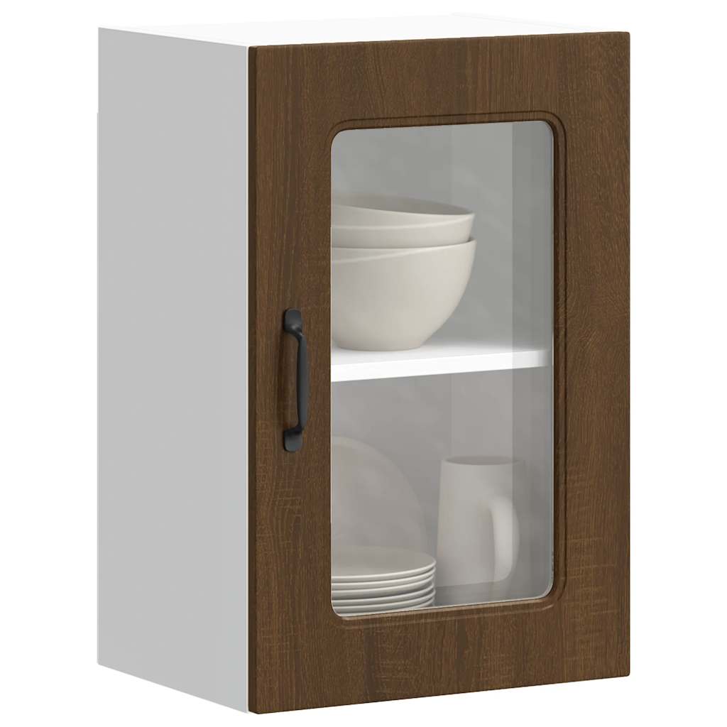 Keukenbovenkast met glazen deur bewerkt hout bruin eikenkleur is nu te koop bij PeponiXL, paradijselijk wonen!