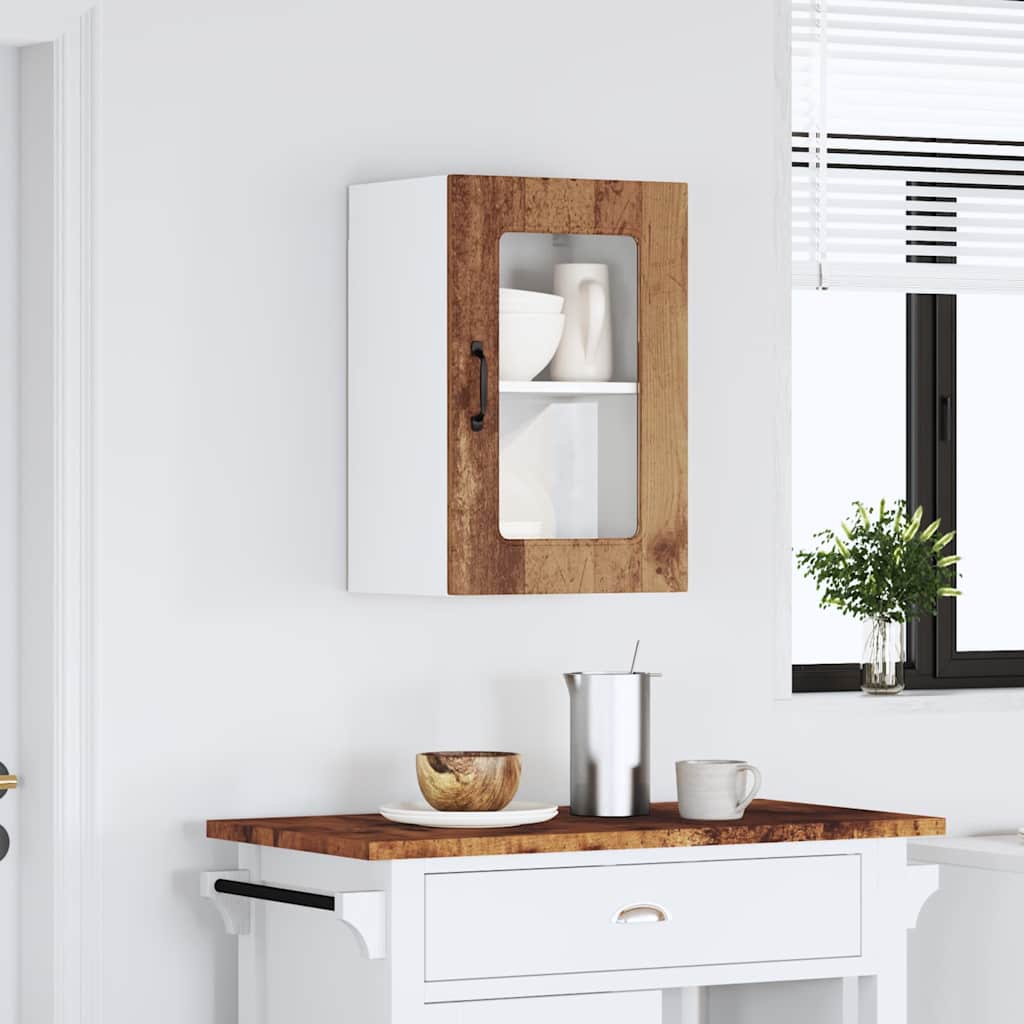 Keukenbovenkast met glazen deur Kalmar bewerkt hout oud houtkleurig is nu te koop bij PeponiXL, paradijselijk wonen!