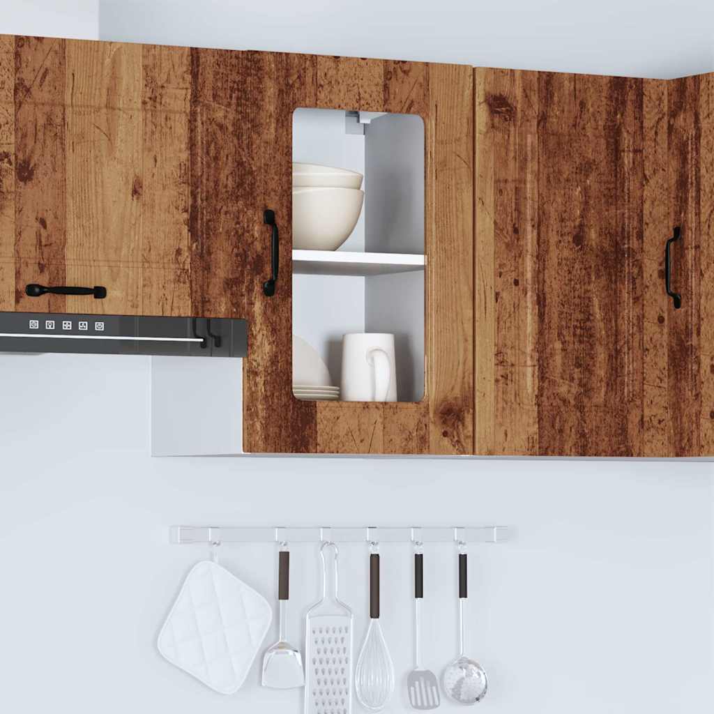 Keukenbovenkast met glazen deur Kalmar bewerkt hout oud houtkleurig is nu te koop bij PeponiXL, paradijselijk wonen!