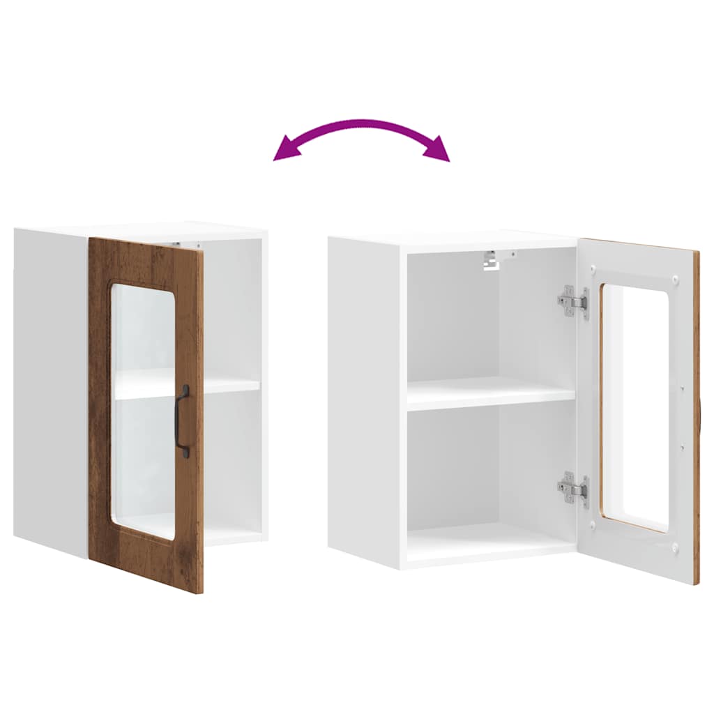 Keukenbovenkast met glazen deur Kalmar bewerkt hout oud houtkleurig is nu te koop bij PeponiXL, paradijselijk wonen!