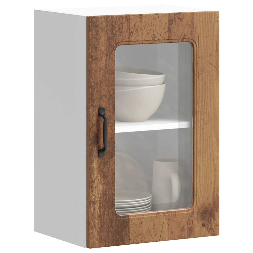 Keukenbovenkast met glazen deur Kalmar bewerkt hout oud houtkleurig is nu te koop bij PeponiXL, paradijselijk wonen!