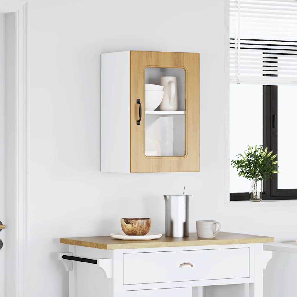 Keukenbovenkast met glazen deur Kalmar bewerkt hout artisanaal eiken is nu te koop bij PeponiXL, paradijselijk wonen!