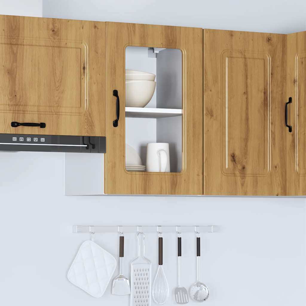 Keukenbovenkast met glazen deur Kalmar bewerkt hout artisanaal eiken is nu te koop bij PeponiXL, paradijselijk wonen!