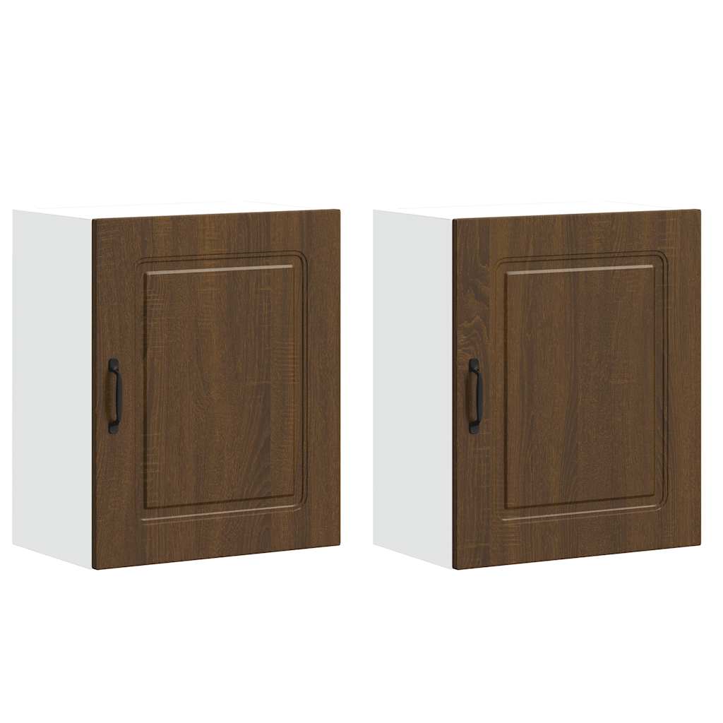 Keukenwandkasten 2 st Kalmar bewerkt hout bruin eikenkleurig is nu te koop bij PeponiXL, paradijselijk wonen!
