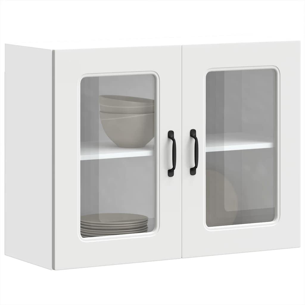 Keukenbovenkast met glazen deur Kalmar bewerkt hout wit is nu te koop bij PeponiXL, paradijselijk wonen!